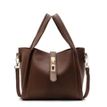 Sac à main marron en cuir grainé avec boucle dorée et bandoulière amovible - Café
