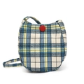 Blue and yellow plaid egg bag with a red button and slim shoulder strap for women - Yellow and Blue Checkered