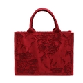 Elegante borsa da sposa rosso vino con intricati ricami floreali e trama in raso - Rosso - Piccolo