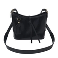 Bolso bucket minimalista de cuero encerado negro con acabado brillante y correa ancha - Negro