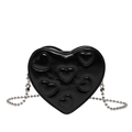 Mini black heart-shaped shoulder bag with glossy patent leather and silver bead chain - Black