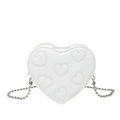 White heart-shaped crossbody bag with embossed heart patterns and silver bead chain - White