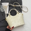 Bolso cubo blanco crema con relieve de dibujos animados y asa de nudo chic - Sin colgante / Blanco Roto
