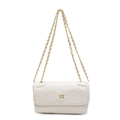 Borsa a tracolla bianca trapuntata chevron con catena dorata e logo in metallo - Bianco Sporco