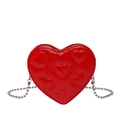 Fashionable heart-shaped crossbody bag in bright red patent leather with quilted heart pattern - Red