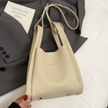 Sac seau en cuir grainé beige avec texte doré et bandoulière longue réglable - Sans Pendentif / Abricot