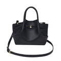 Grand sac cabas noir rétro avec texture en cuir grainé et finitions métalliques dorées - Noir