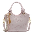 Pink embossed bucket bag with cute cartoon animal patterns and woven rope pendant - With Abacus Racket Knot Pendant / Pink