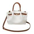Chic wing-shaped tote bag in contrast white and brown leather with gold hardware - White and Brown