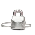 Schicke silberne Mini-Umhängetasche mit besticktem Griff und Katzen-Motiv-Design - Silber