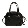 Chic black patent leather Boston handbag with silver hardware and shoulder strap - Black - Without Pendant