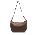 Minimalist hobo tote bag in coffee brown nylon with adjustable strap and zip closure - Brown