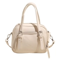 Retro cream faux leather bowling bag with silver hardware and double zipper closure - Off-white - No Pendant