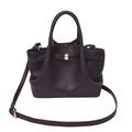 Close-up of a burgundy tote bag featuring lychee grain leather and a gold clasp - Reddish Brown