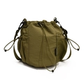 Borsa a secchiello verde oliva in nylon con coulisse, tasche laterali a rete e tracolla - Verde
