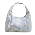 Sac à main bleu clair de style chinois avec dentelle florale et broderie de papillon 3D - Bleu