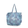 Sac cabas en toile à carreaux bleu et blanc avec broderie Mearey et sangle réglable - Bleu