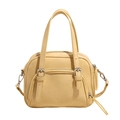 Light yellow vintage Boston handbag with faux leather texture and silver buckle straps - Yellow - No Pendant