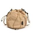 Borsa a secchiello minimalista in nylon kaki con coulisse e tasca laterale in rete - Cachi