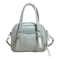 Chic light blue faux leather bowling bag with silver hardware for women - Blue - Without Pendant