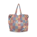 Sac fourre-tout en toile à carreaux rouge et bleu avec broderie Mearey détaillée - Rose