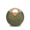 Handgewebte Strandtasche aus Rattan mit grünem Geflecht und Leder-Klappverschluss - Grün
