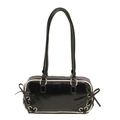 Sac à épaule noir chic avec liseré blanc et nœud en ruban avec une finition brillante - Blanc et Noir