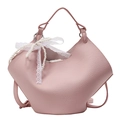Chic pink litchi textured handbag with elegant lace bows and decorative pearl chain - Lace Pearl Bow / Pink