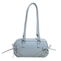 Sac sous le bras en cuir verni bleu clair avec rubans décoratifs et détail de nœud - Bleu