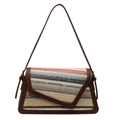 Colorful woven stripe square bag with asymmetrical V-flap and brown leather straps - Brown