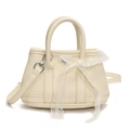 Sac seau ivoire en cuir avec nœud en dentelle et bandoulière réglable - Blanc - S