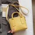 Bright yellow lychee grain leather handbag with dual handles and crossbody strap - No Pendant / Yellow