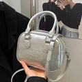 Sac bowling argenté métallisé avec lettrage embossé et bandoulière amovible - Argent - Sans Pendentif