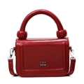 Chic red mini square handbag with cylindrical handle and round red decorative spheres - Burgundy