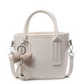 Weiße Bucket Bag mit Litschi-Struktur Karoschleife und Herzanhänger für Damen - Karomuster-Schleifen-Anhänger / Gebrochenes Weiß