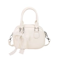 Sac bowling blanc en cuir PU avec nœud en dentelle et perles, style sac bandoulière - Blanc + Nœud Dentelle Perle