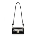 Minimalist black patent leather baguette shoulder bag with gold metal clasp and knot strap - Black