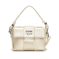 Cremeweiße gewebte Tasche mit Perlglanz-Finish und verzierten Perlen-Handgriffen - Elegantes Weiß