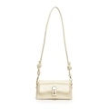Chic cream patent leather square crossbody bag with unique gold exclamation lock - White