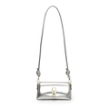 Minimalist silver shiny crossbody bag with unique knot straps and gold metal buckle - Silver