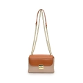 Contrast chain crossbody bag in cream and caramel with a gold metal clasp - Brown