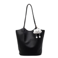 Minimalist black lychee pattern bucket bag with a cute white cloud plush charm - Black + Cloud Pendant