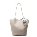 Chic cream lychee texture bucket bag with cute white cloud plush pendant charm - Off-White + Cloud Pendant