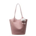 Pink lychee texture bucket bag with cute plush cloud charm and spacious tote design - Pink + Cloud Pendant