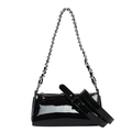 Borsa baguette minimalista in vernice nera con catena e tracolla regolabile - Nero
