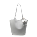 Minimalist light gray litchi texture tote bag with cute plush cloud keychain charm - Blue + Cloud Pendant