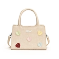 Creamy crossbody square bag with colorful heart patches and silver Chord logo - White