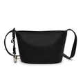 Borsa a secchiello minimalista nera con motivo litchi e un ciondolo in metallo - Nero