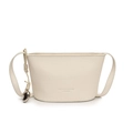 Elegante borsa a secchiello bianco crema in pelle martellata con ciondolo in metallo - Bianco