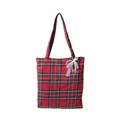 Borsa tote in tela scozzese rossa con fiocco in pizzo bianco e ciondolo di perle elegante - Rosso - Con Pendente Perla e Pizzo